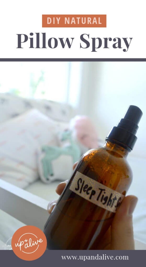 sleep tight spray in brown bottle with text reading DIY natural pillow spray 